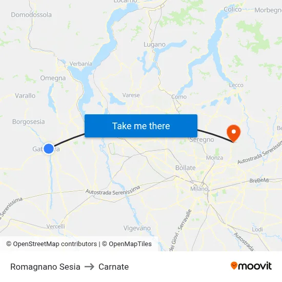 Romagnano Sesia to Carnate map