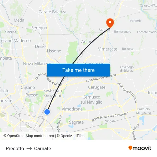 Precotto to Carnate map