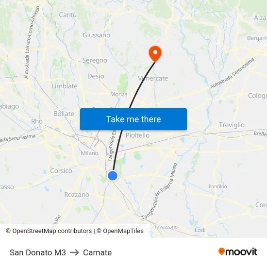 San Donato M3 to Carnate map