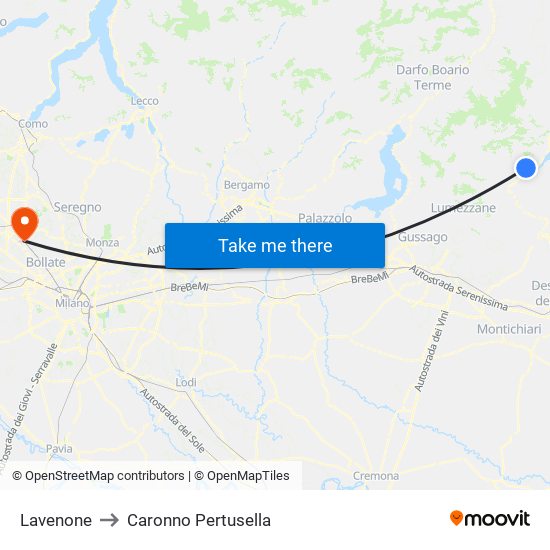 Lavenone to Caronno Pertusella map