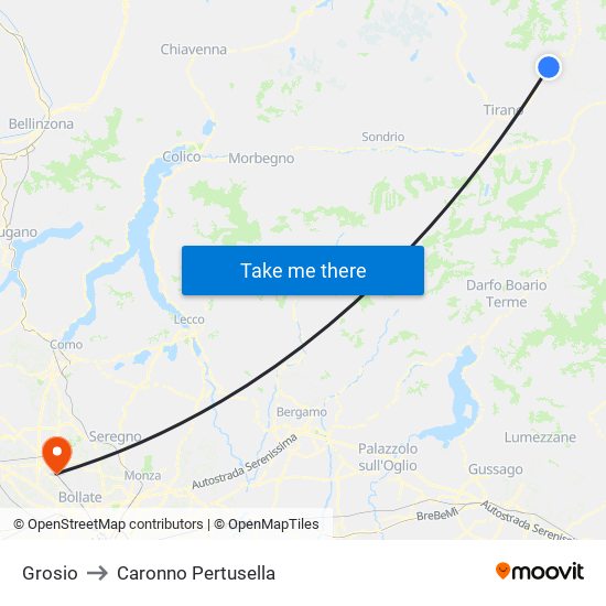 Grosio to Caronno Pertusella map