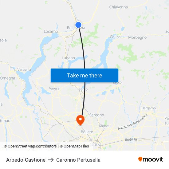 Arbedo-Castione to Caronno Pertusella map