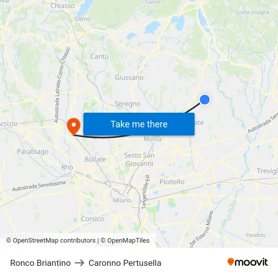 Ronco Briantino to Caronno Pertusella map