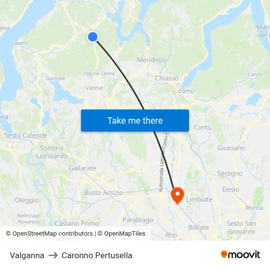 Valganna to Caronno Pertusella map