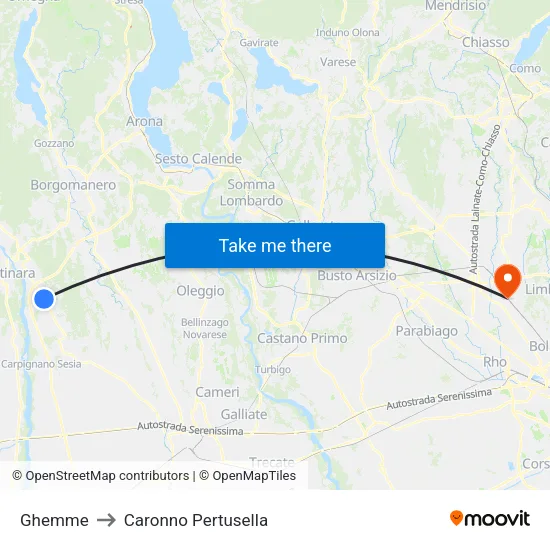 Ghemme to Caronno Pertusella map