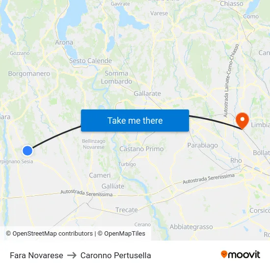 Fara Novarese to Caronno Pertusella map