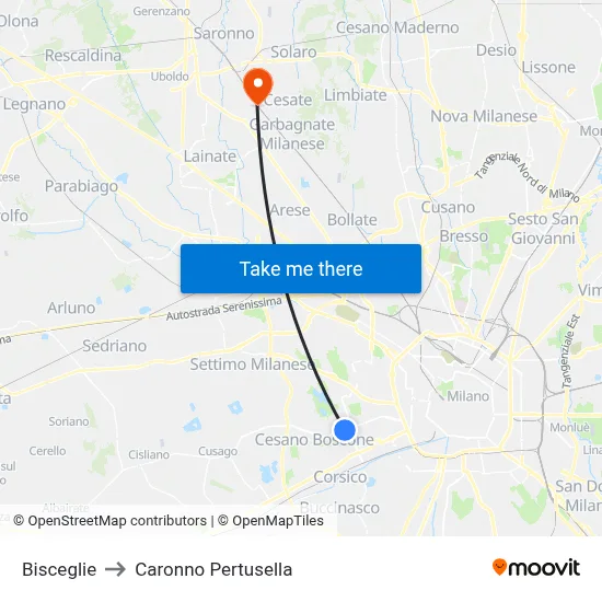 Bisceglie to Caronno Pertusella map