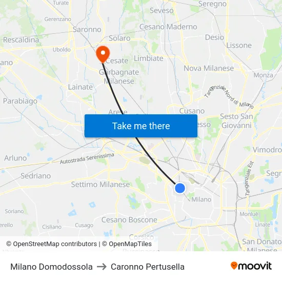 Milano Domodossola to Caronno Pertusella map