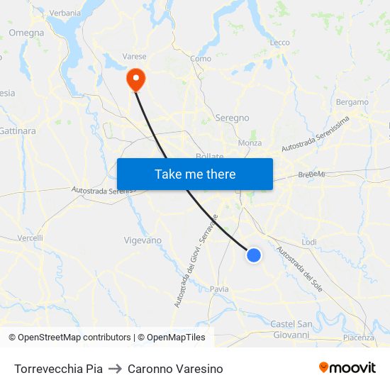 Torrevecchia Pia to Caronno Varesino map