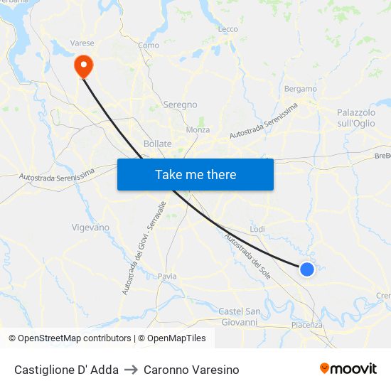 Castiglione D' Adda to Caronno Varesino map