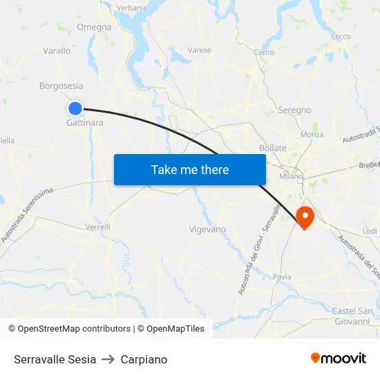 Serravalle Sesia to Carpiano map