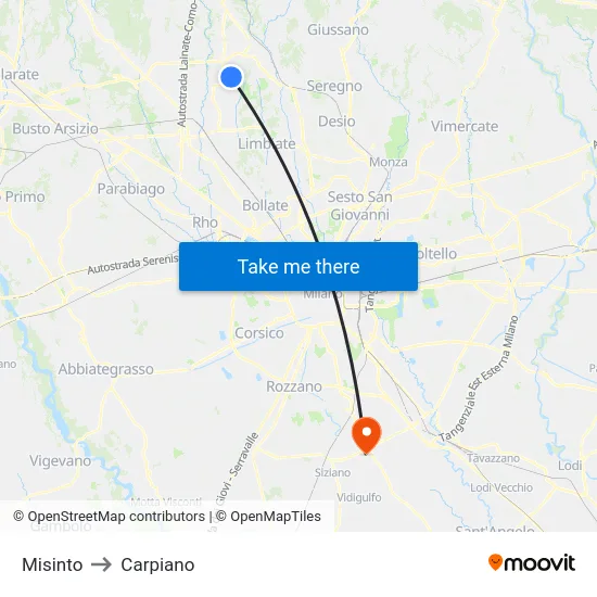 Misinto to Carpiano map