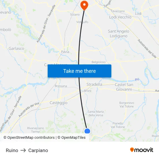 Ruino to Carpiano map
