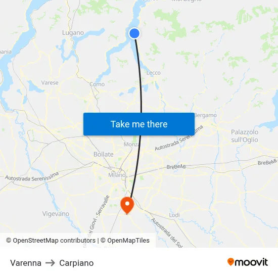 Varenna to Carpiano map