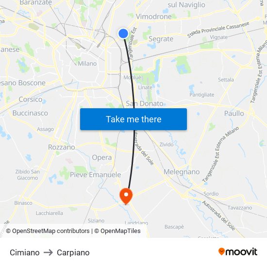 Cimiano to Carpiano map