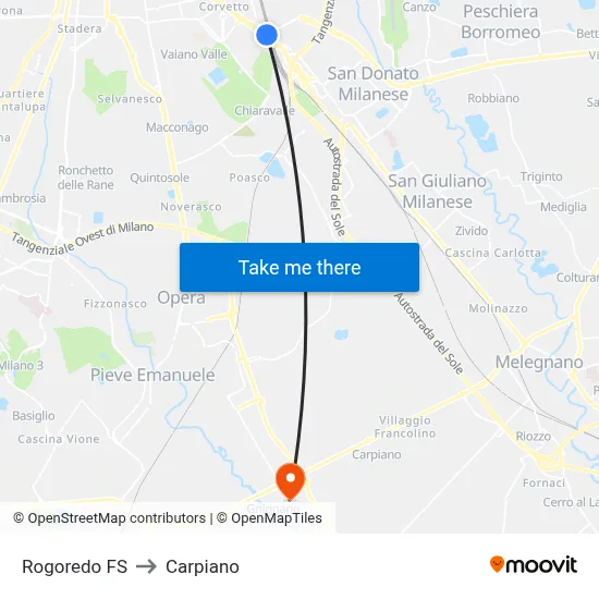 Rogoredo Station to Carpiano map