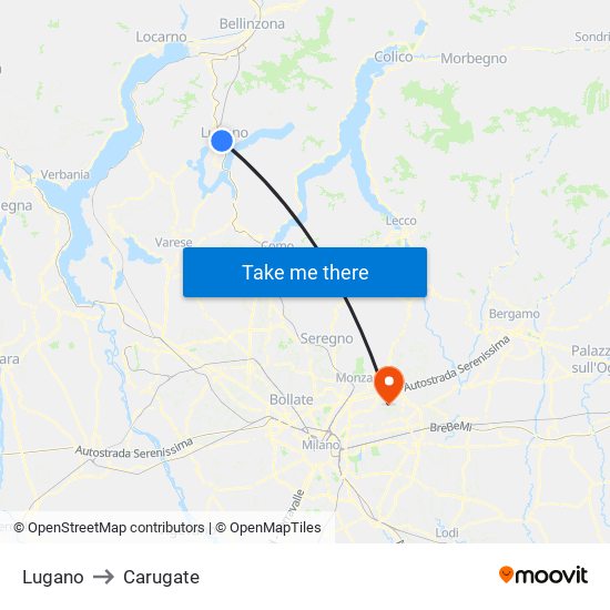 Lugano to Carugate map