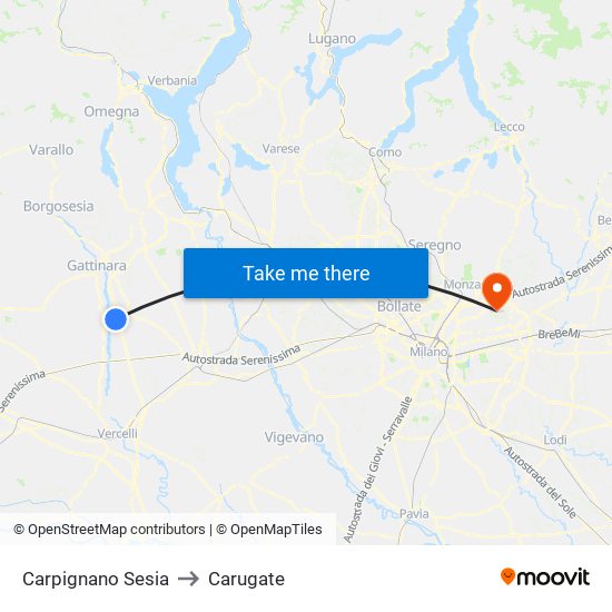Carpignano Sesia to Carugate map