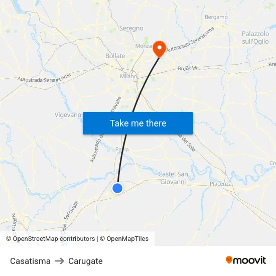 Casatisma to Carugate map