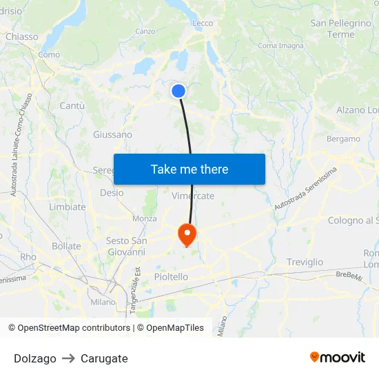 Dolzago to Carugate map