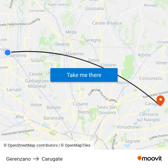 Gerenzano to Carugate map