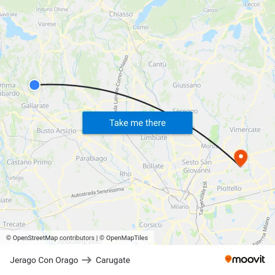 Jerago con Orago to Carugate map