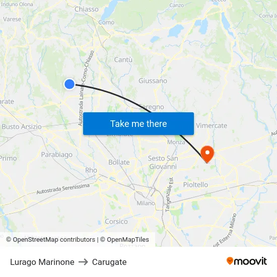 Lurago Marinone to Carugate map