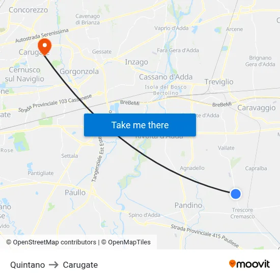 Quintano to Carugate map