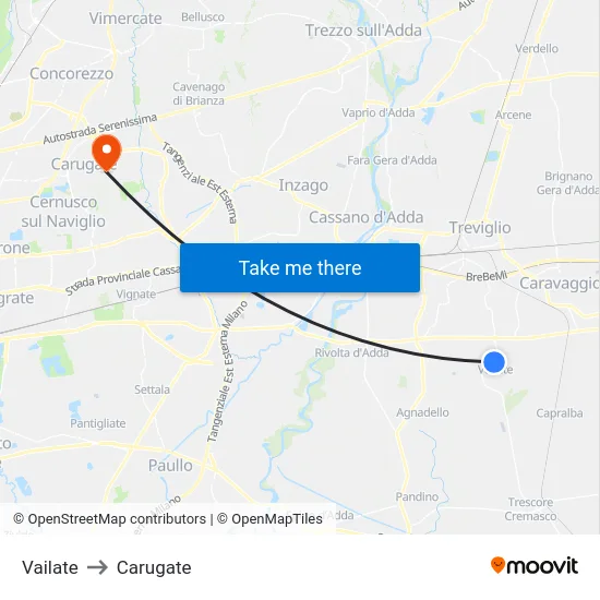 Vailate to Carugate map