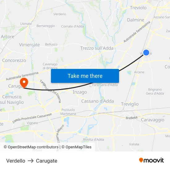 Verdello to Carugate map