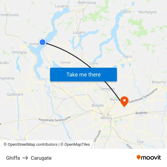 Ghiffa to Carugate map