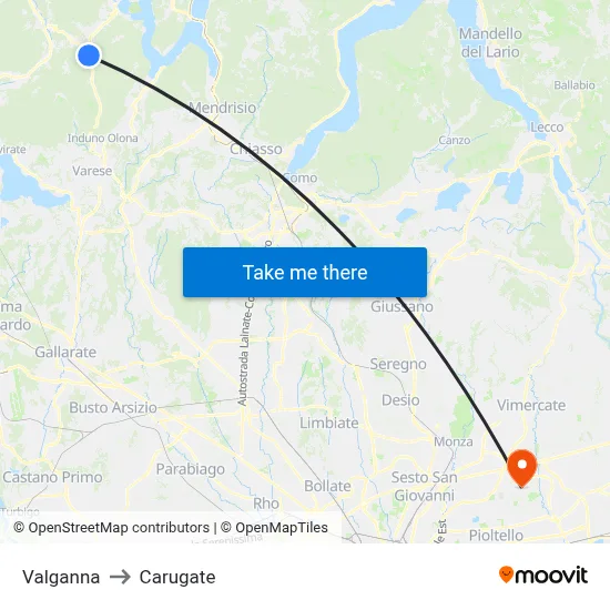 Valganna to Carugate map