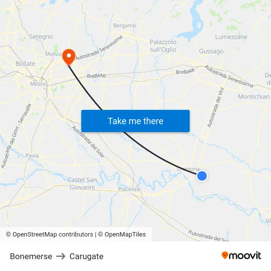 Bonemerse to Carugate map