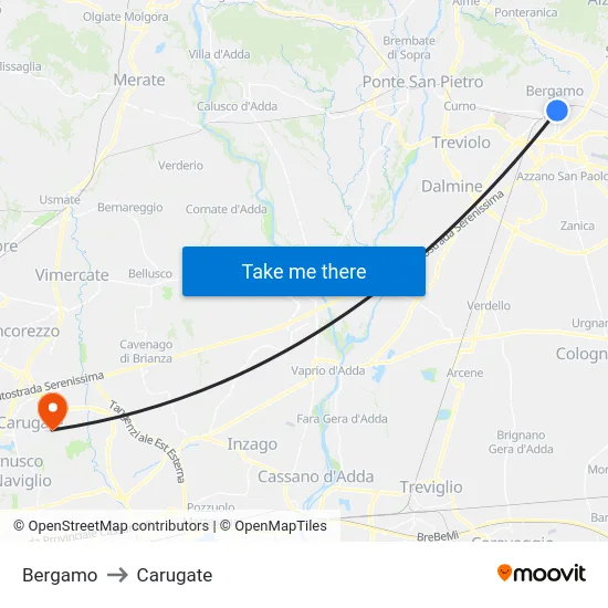 Bergamo to Carugate map