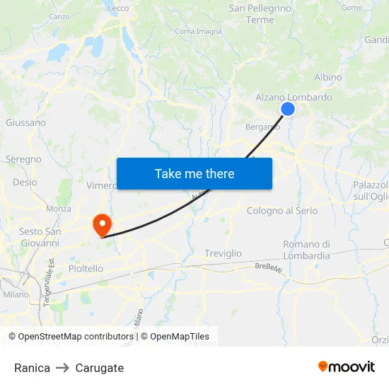 Ranica to Carugate map
