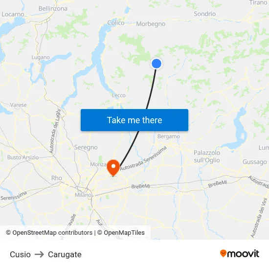 Cusio to Carugate map