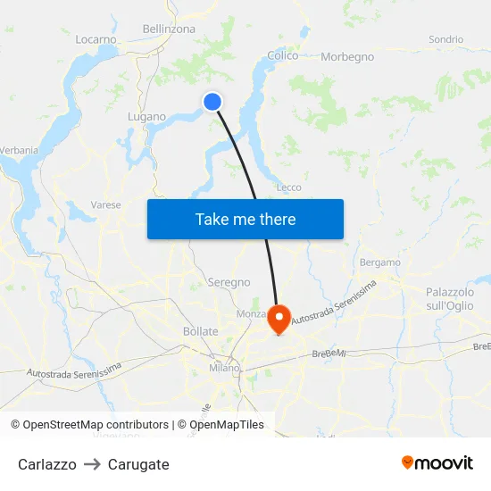 Carlazzo to Carugate map