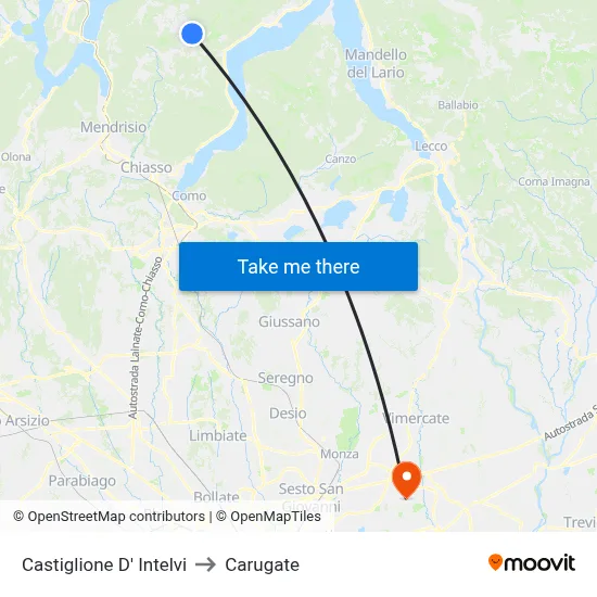 Castiglione d'Intelvi to Carugate map