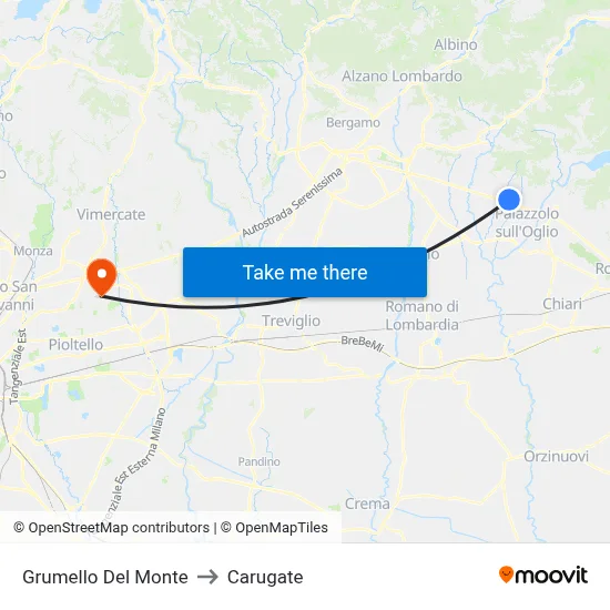 Grumello Del Monte to Carugate map