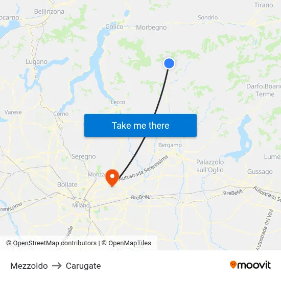 Mezzoldo to Carugate map
