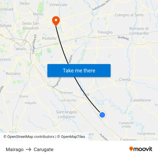 Mairago to Carugate map