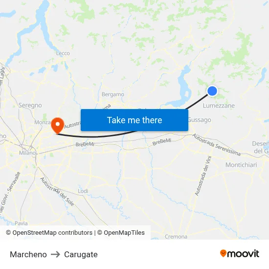 Marcheno to Carugate map