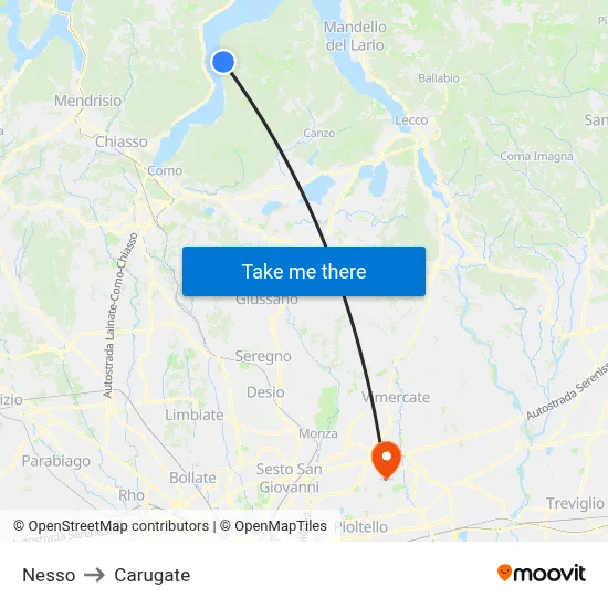 Nesso to Carugate map