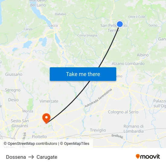 Dossena to Carugate map