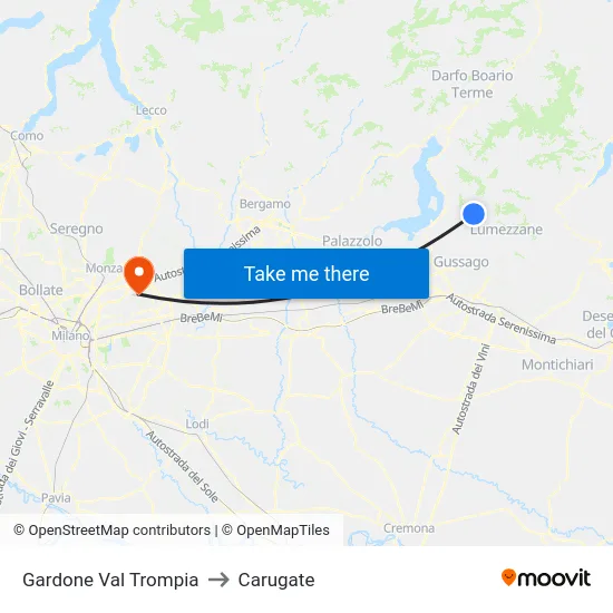 Gardone Val Trompia to Carugate map