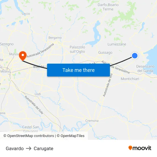 Gavardo to Carugate map