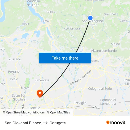 San Giovanni Bianco to Carugate map