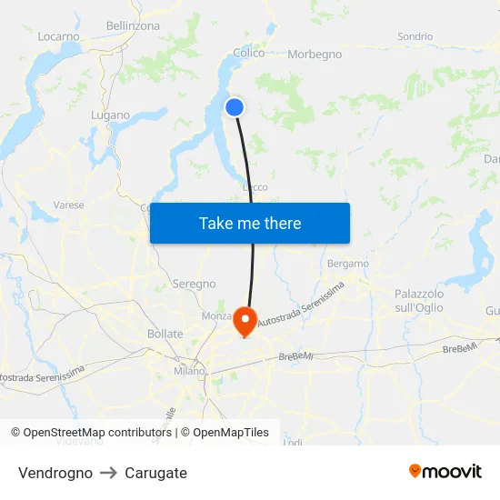 Vendrogno to Carugate map