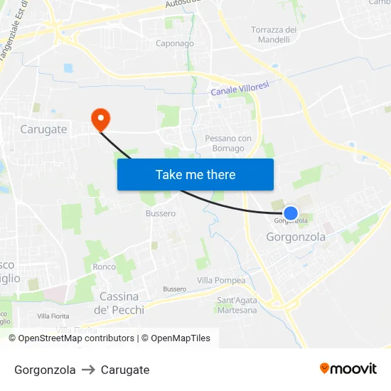 Gorgonzola to Carugate map