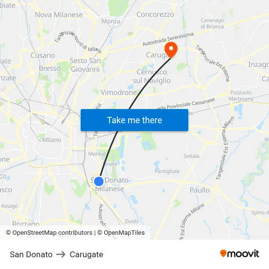 San Donato to Carugate map